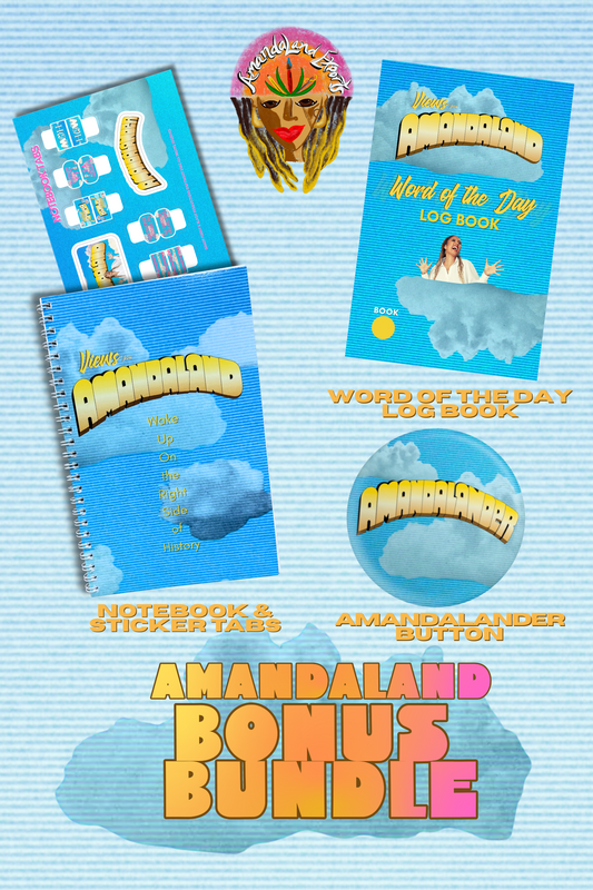AMANDALAND BONUS BUNDLE: Word of the Day Log/ Notebook + Tabs Sticker Sheet/ AmandaLander Button