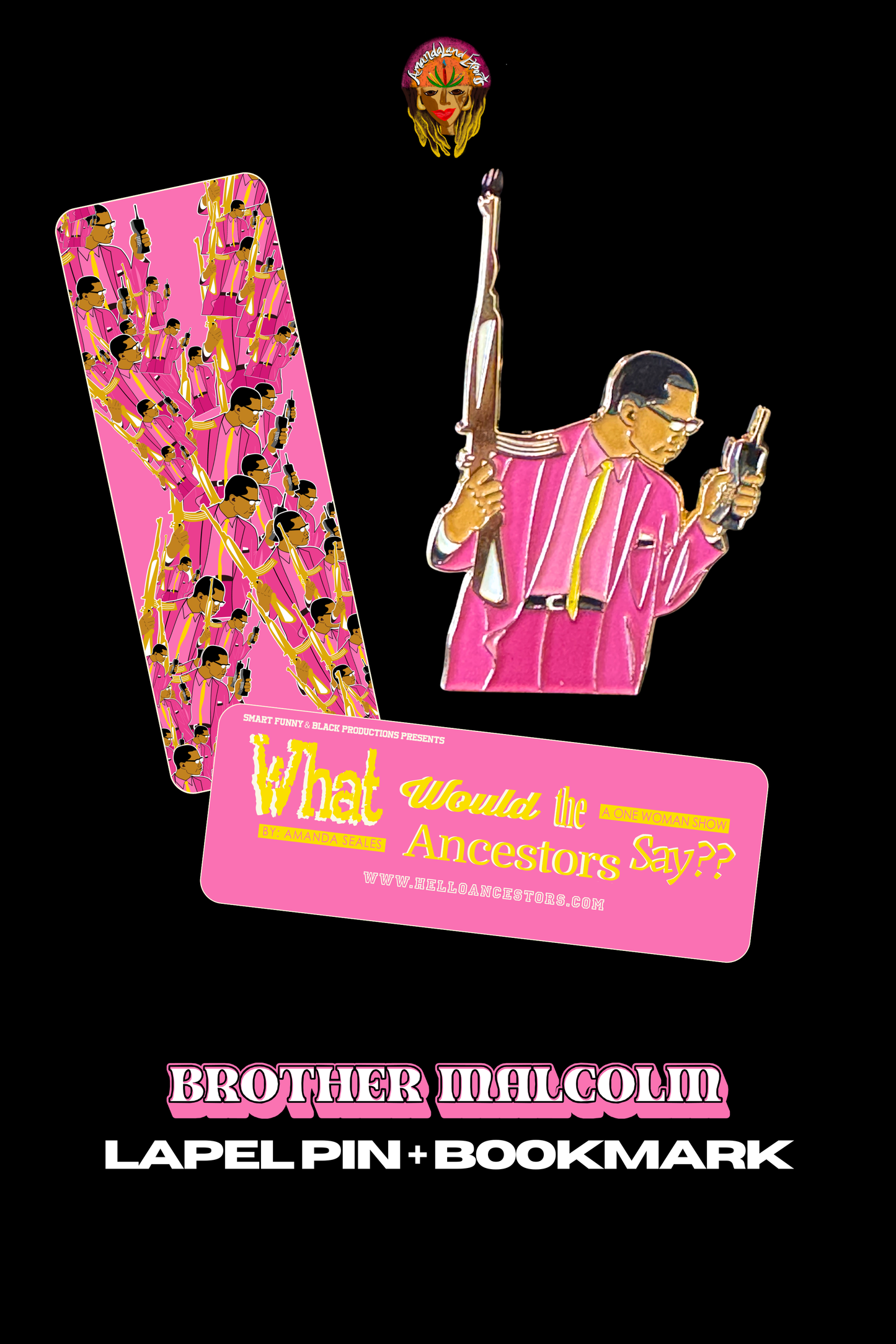 Brother Malcolm LAPEL PIN + BOOKMARK