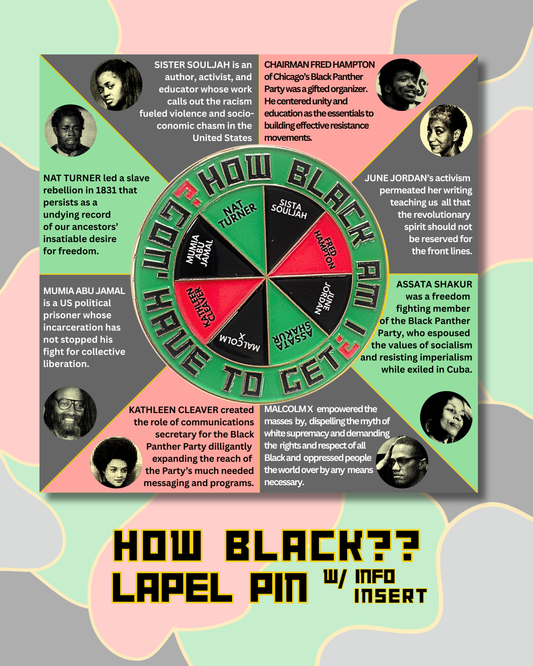 HOW BLACK?? Lapel Pin w/ Info Insert